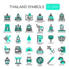 Fototapeta na wymiar Thailand Symbols , Thin Line and Pixel Perfect Icons