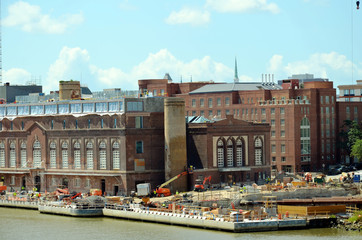 Construction site on the waterfront of the Savannah city, Georgia.