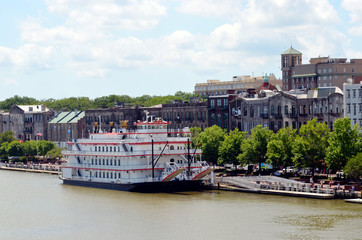 Boat on the river in the Savannah city, Georgia. 