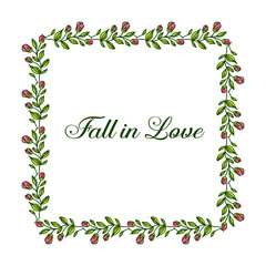 Card design fall in love, romantic, with style of green leafy flower frame. Vector
