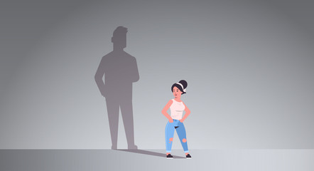 girl dreaming about boyfriend shadow of man imagination aspiration concept female cartoon character standing pose full length flat horizontal