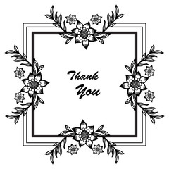 Decoration banners, posters with lettering of thank you, black white flower frame. Vector