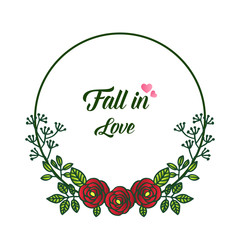 Decoration element fall in love, isolated on white backdrop, with rose flower frame. Vector