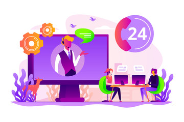 Tech support, clients assistance and hotline, help hotline, call centre. Contact center, customer service point, customer relationship management concept. Vector isolated concept creative illustration