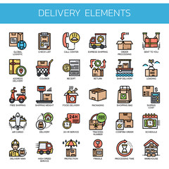 Delivery Elements , Thin Line and Pixel Perfect Icons