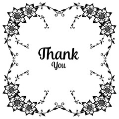 Elegant pattern flower frame, lettering of thank you, for greeting card. Vector