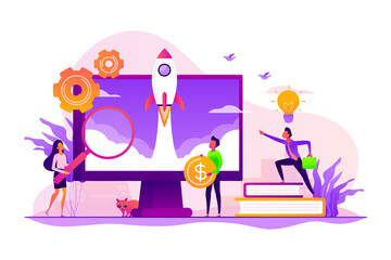 Project management. Business process set up. Enterprise growth. Company development. Start up launch, Start up venture, entrepreneurship concept. Vector isolated concept creative illustration
