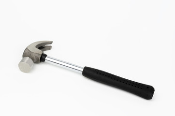 Metal hammer with white rubber handle