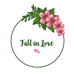 Pattern of wallpaper card fall in love, art unique with design beautiful pink floral frame. Vector