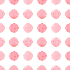 Watercolor pink polka dot. seamless pattern. hand painting