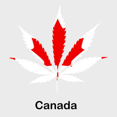 Flag in the form of a cannabis leaf. The concept of legalization of marijuana, cannabis in Canada