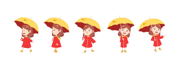 Naklejka premium kids in the rain hood vector isolated character