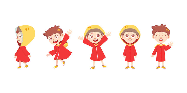 kids in the rain hood vector isolated character