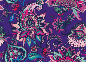 Seamless pattern in oriental style. Traditional paisley motifs. Textiles and wallpaper.