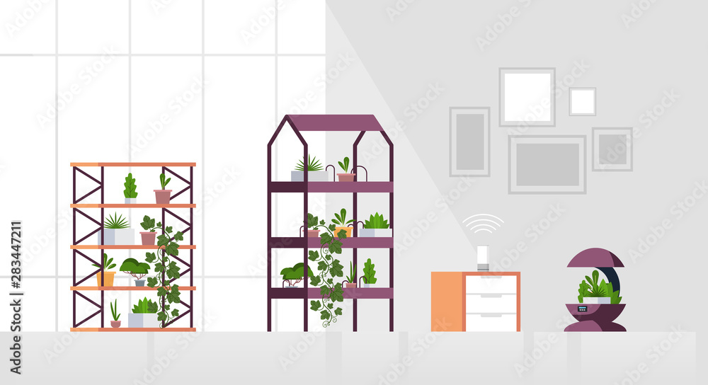 Poster auto watering system controlled by smart speaker voice recognition activated digital assistant smart