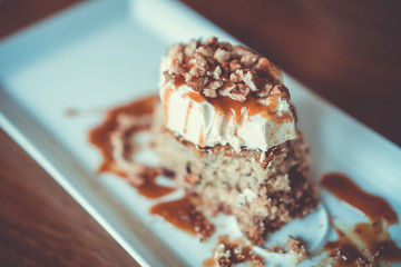 Selective focus of sweet desert with beautiful decoration.