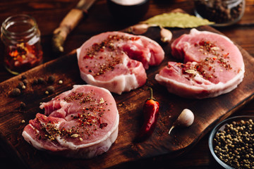Pork loin steak with different spices