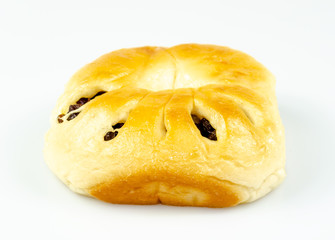 bun Raisin Bread white background, isolated,