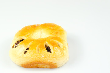 bun Raisin Bread white background,isolated, copy space