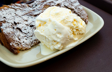 Panettone with ice cream.