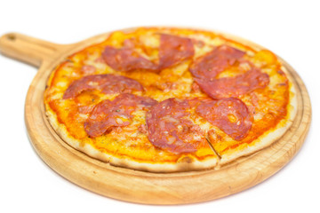 Pepperoni pizza on white background