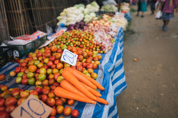 Vegetables sold on the table in the fresh market