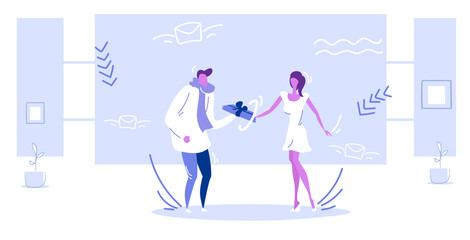 Man giving surprise box present to woman