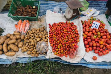 Vegetables sold on the table in the fresh market