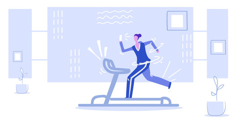 sportswoman running on treadmill girl using phone taking selfie on smartphone camera social media network healthy lifestyle concept sketch doodle horizontal full length