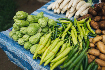 Vegetables sold on the table in the fresh market