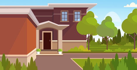 modern cottage house exterior contemporary villa building design flat horizontal vector illustration