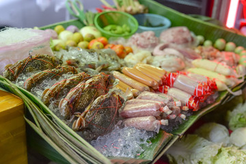 fresh raw of food material on ice