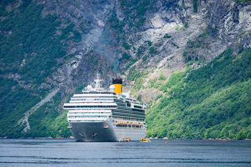 Ferry boat on fjord in Norway.