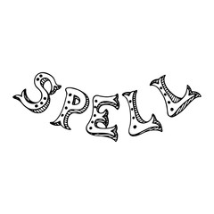 Isolated black and white spell lettering.