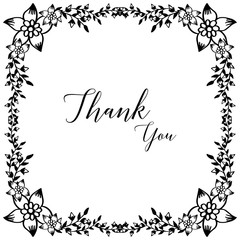 Fototapeta premium Shape of card thank you, design element floral frame, isolated on a white backdrop. Vector