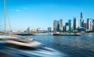 Shanghai Yacht Wharf and Construction Skyline..