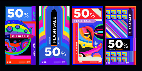 Modern geometric pattern background for digital mobile sale banners. Sale banner for social media design template, Flash sale special offer and discount set.Vector illustration.