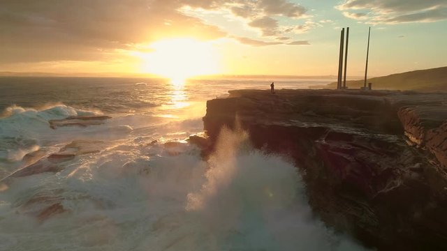 Drone Aerial Shot of Drone Operator & Camera in an Adventure Travel Situation - Sunset at Voodoo Point Cronulla