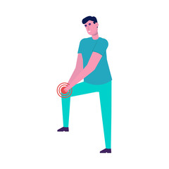Pain in the legs, knee problems.  Flat style vector illustration.