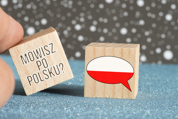 Flagge von Polen und Frage Sprechen Sie polnisch - obrazy, fototapety, plakaty
