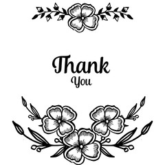 Wallpaper of greeting card thank you, pattern beautiful flower frame. Vector