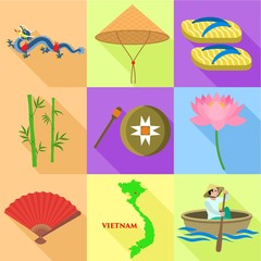 Vietnam holiday icon set. Flat set of 9 Vietnam holiday vector icons for web design isolated on white background