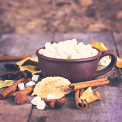 Coffee, cocoa with marshmallows and autumn.