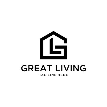Illustration abstract initial GL sign made like a house logo design