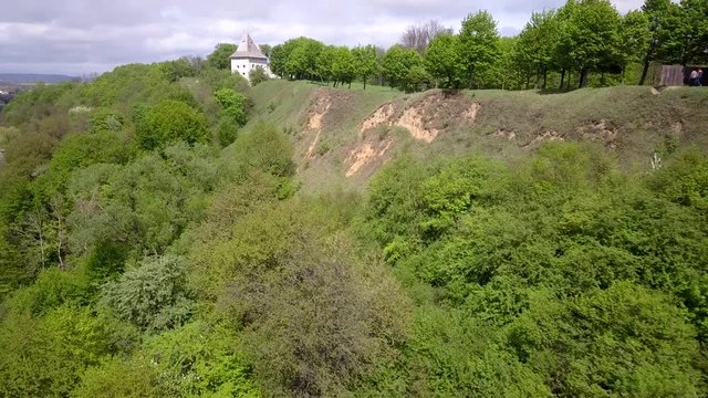 Aerial view of old castle in town of Halych, old Ukrainian capital in Ivano-Frankivsk region, Ukraine.