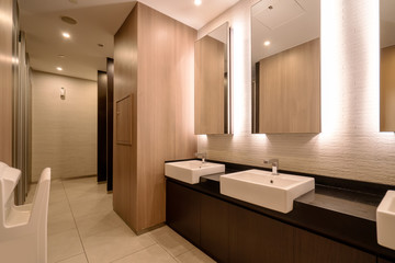 Hotel bathroom with modern architectural style..
