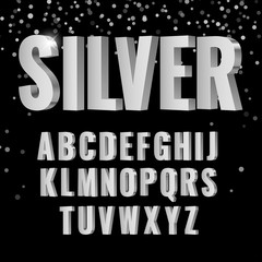 3d silver symbols alphabet. shiny letters in style sanserif font. Vector illustration