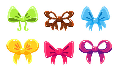 Bows Collection, Bright Bows Can Be Used for Decoration of Invitation or Greeting Cards, Gift Boxes, Holiday Party Vector Illustration