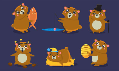 Cute Brown Guinea Pig Character Set, Funny Humanized Cavy Anima in Different Situations Vector Illustration