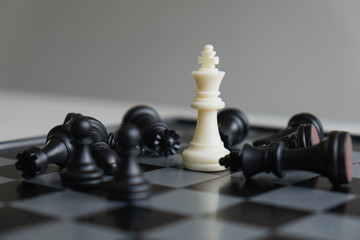 The chess board shows leadership, followers and business success strategies